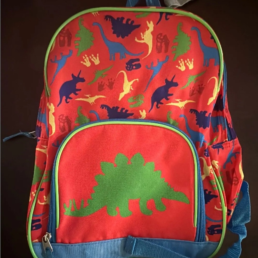 Dinosaur Print Kids Backpack - Red and Green